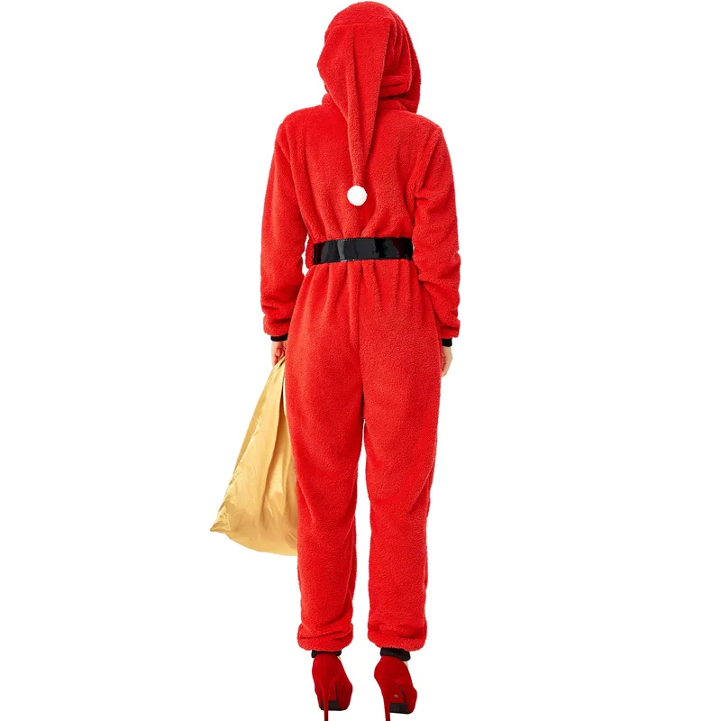 Costume di natale Unisex per adulti babbo natale Cosplay tuta flanella rossa  con cappuccio tuta intera cintura 2 pezzi Set Halloween Cos|Holidays  Costumes| - AliExpress