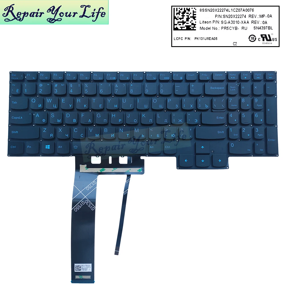 Inglês Russo Teclado Retroiluminado Teclados do Portátil para Lenovo Ideapad Gaming 315imh05 81y4 3-15arh05 5cb0y99500 Azul Novo us ru Teclado de substituição - Imagem 2