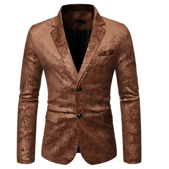 

2019 Autumn New Style Bronze Dark Decorative Pattern Men Casual Banquet Business Two-Button Suit Formal Dress