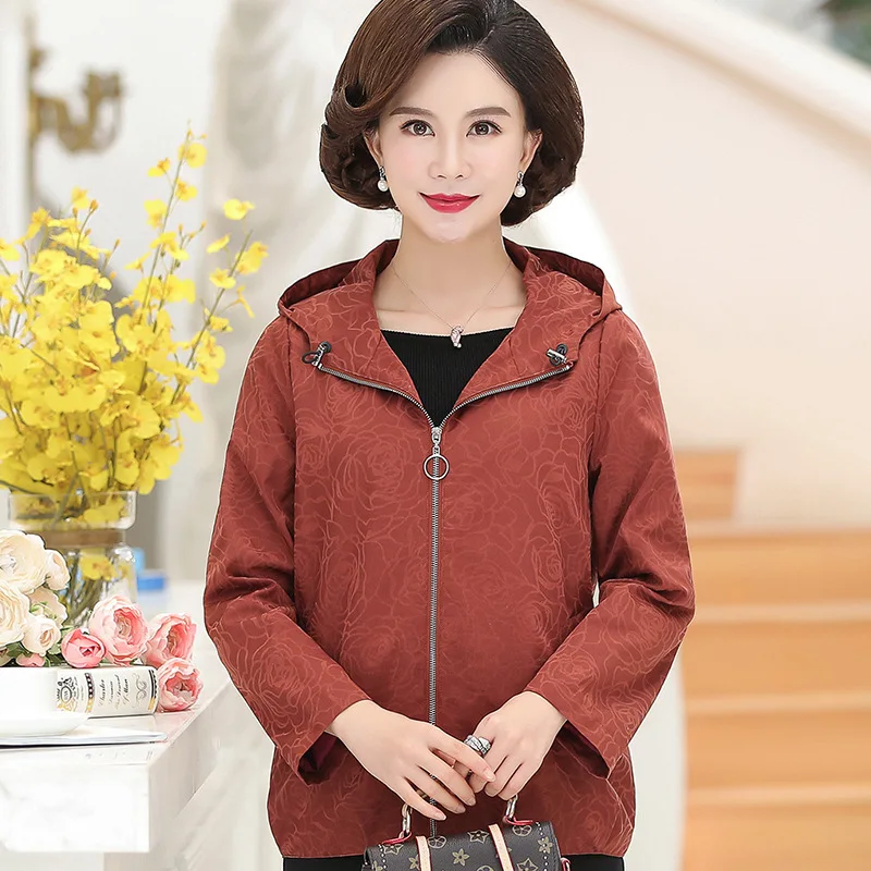 

Hh-3618 New Style Middle-aged Women's Autumn Middle-aged Women Dress-Style Short Hooded Jacket Coat Tops Gown Autumn
