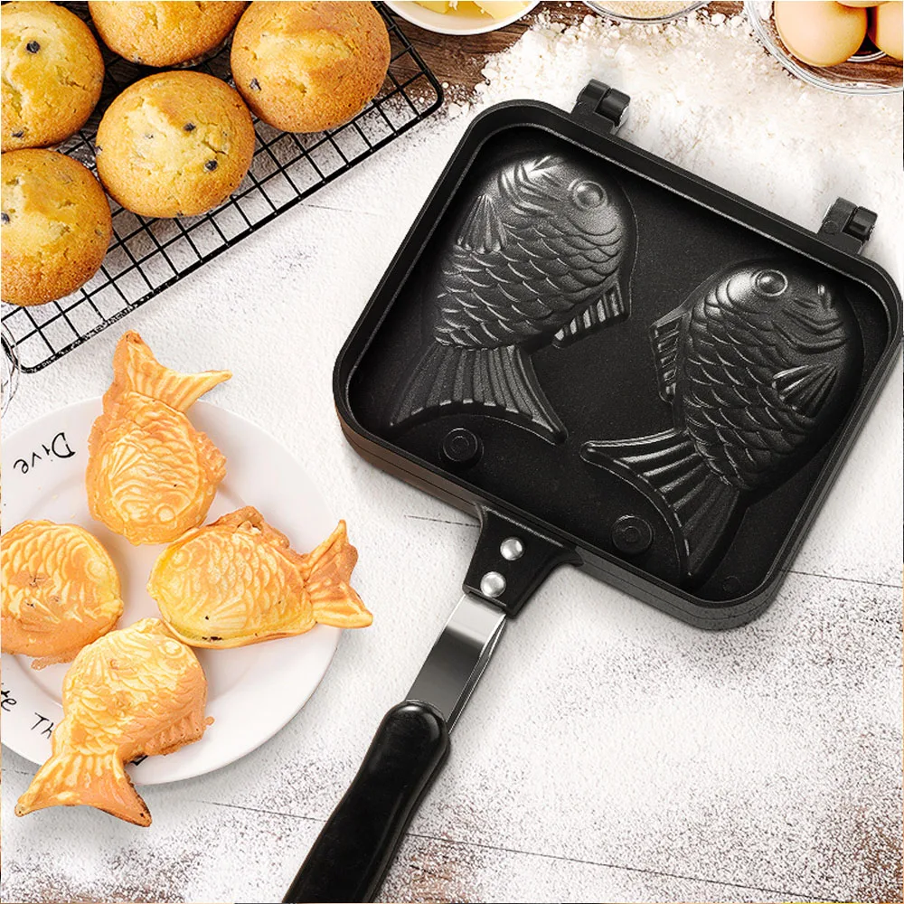 Антипригарные Taiyaki Pan Fish shape вафли блинчики для домашнего приготовления хлебобулочных алюминиевых и антипригарных Вафля в виде рыб сковорода