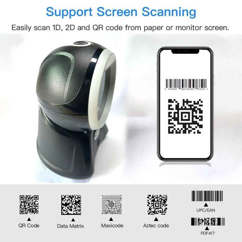 Scanner de Código de Barras Desktop Detecção Automática Digitalização Scanner de Plataforma Mãos-livres Pdf417 Suporte Leitor de Matriz de Dados Códigos de Tela 1d 2d - Imagem 4