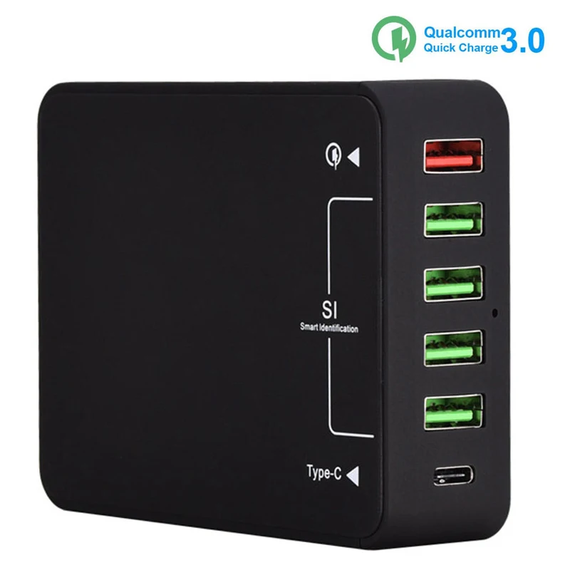 6 портов type-C usb зарядная станция настенный адаптер быстрозарядная станция с Qualcomm Quick Charge 3,0 type C для смартфона