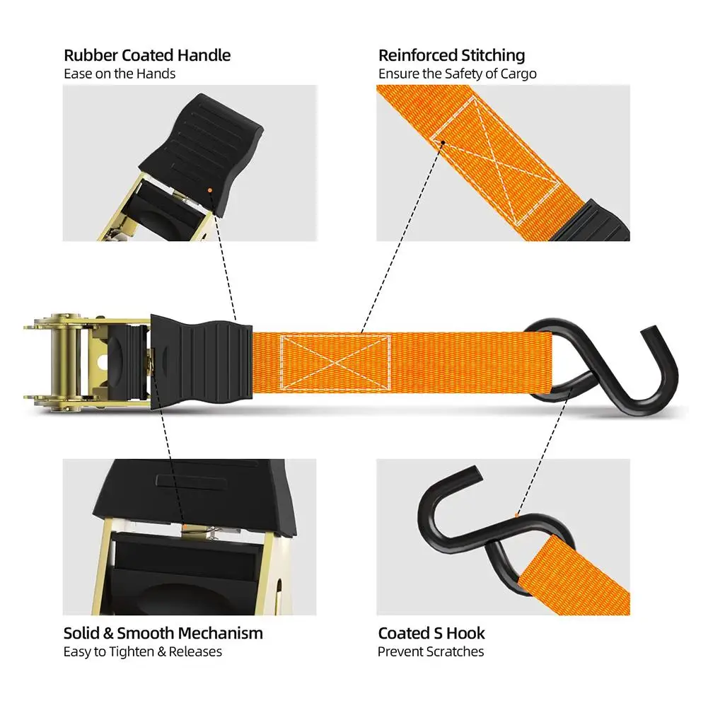 Ratchet Straps Tie Down 2000 Pounds Claw Lorry Strap Lashing Polyester For Car Motorcycle Bike With Metal Buckle 2Pcs 5 Meter cargo straps cargo tie down strap tie down straps lashing strap