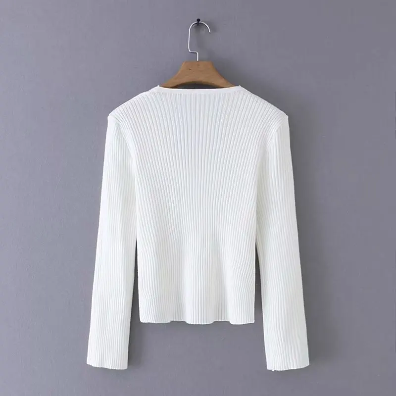 Short Frilled Solid Color Flounced Sleeves Outdoor Long-sleeve Knitwear Cardigan WOMEN'S Sweater Coat 0060-8917