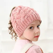 Новое поступление, Зимняя Шапка-бини для детей, смешанные цвета, вязанная осенне-зимняя теплая шапка для девочек, милые зимние шапки-бини с хвостиком