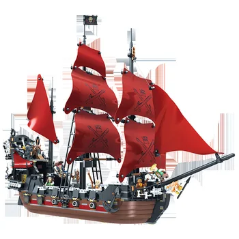 

1270PCS Caribbean Pirate Sailing Ship Building Blocks 3D Model Legoingly Queen Anne Revenge Boat Bricks Toys For Children