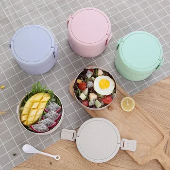 

Portable Straw Health Material 2-layer Bento Box, Multi-style Bento Box With Cutlery Can Microwave Heat Food Containers