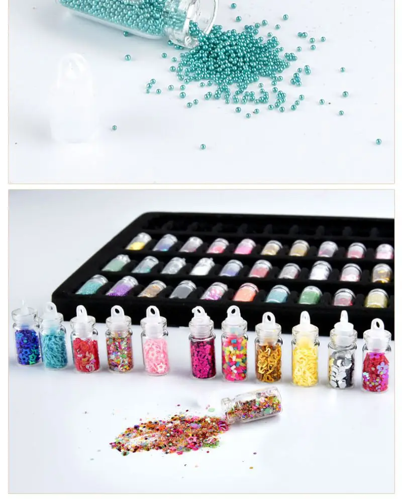 Qian se Tao 48 Color Small Glass Bottle-DIY Candy Toy Accessories ruan tao pian Caviar Shimmering Powder Steel Ball Sequin Hollo