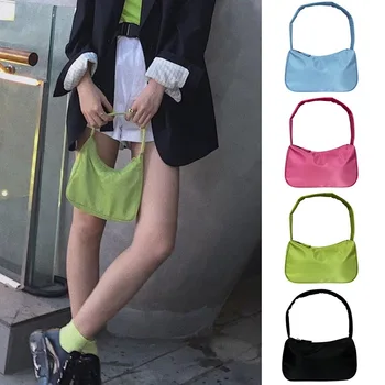

Vintage Fashion Handbags Women Waterproof Nylon Casual Shoulder Bags For Ladies Brand Small Clutch Underarm Bag Green Blue Black
