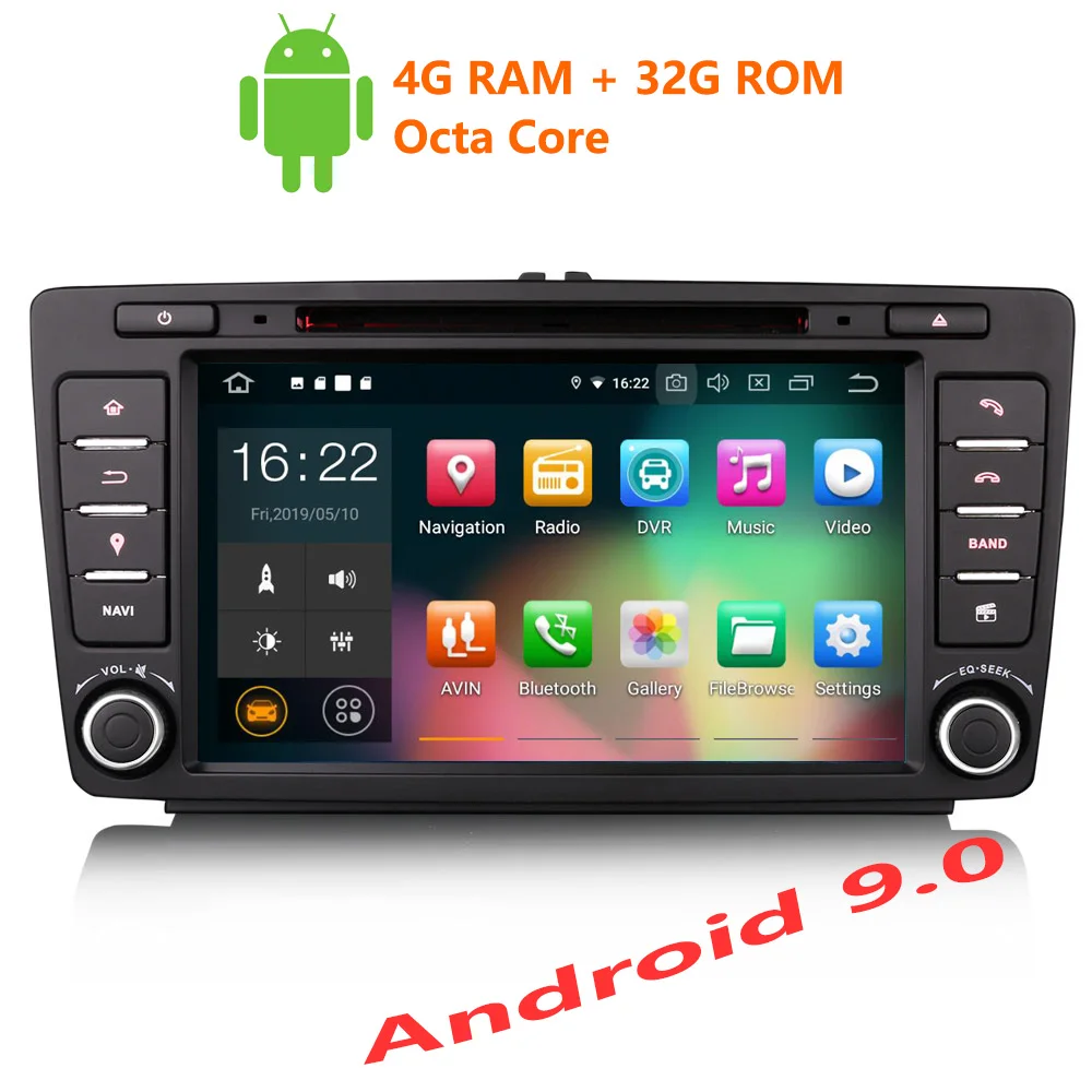 Erisin ES7926s 8 дюймов Android 9 0 Восьмиядерный 4 Гб RAM автомобильный DVD Радио BT для SKODA
