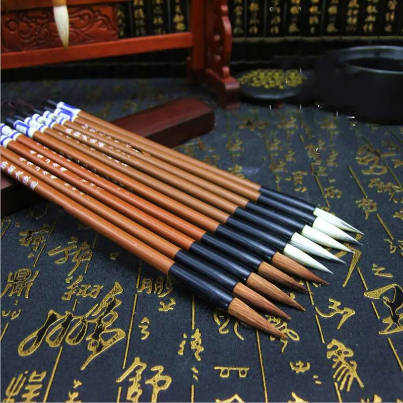 6 pinceles de escritura chinos tradicional, pinceles de pelo de lobo de bambú, nubes blancas, para escritura, caligrafía, pintura, suministros de Arte de práctica