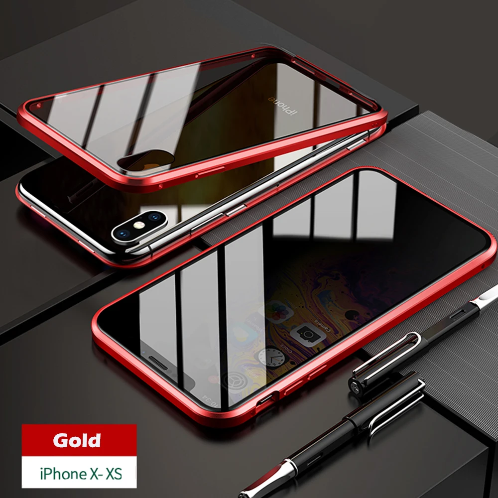 Защитный Магнитный чехол из закаленного стекла для iPhone 11, 11pro, XS MAX, XR, X, защитный магнитный металлический бампер для iPhone 7/8/Plus - Цвет: for iPhoneX XS Red