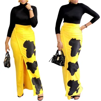 

2019 Fashion African Women Skirt Summer Skirts Digital printing Floor-Length Elegant vestidos High Waist Vintage Skirts