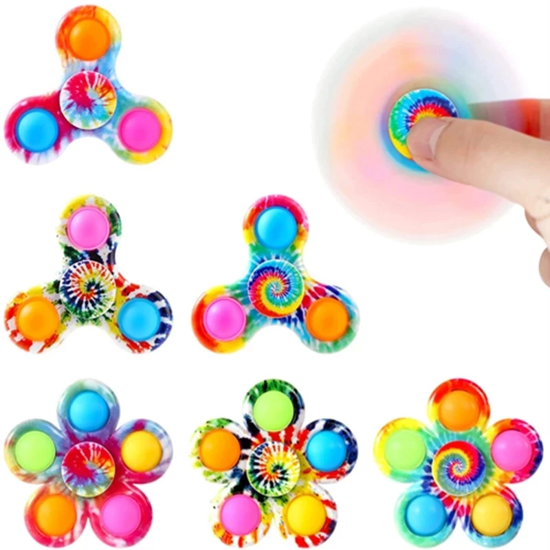 Fidget Spinner Funny Tie Dye Simple Finger Push Bubble Hand Spinner For ADHD Anxiety Stress Relief Sensory Party Favor For Kids