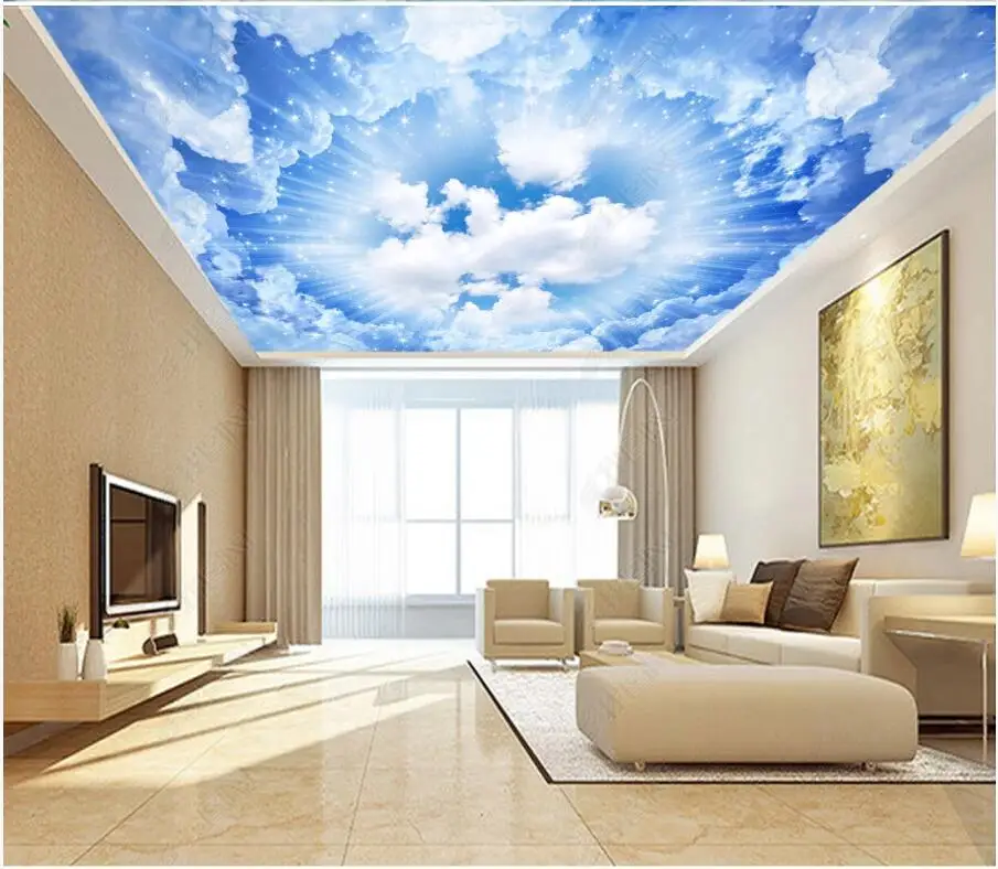 

WDBH Custom photo 3d ceiling murals wallpaper Dream sky blue sky white clouds home decor living room wallpaper for walls 3 d