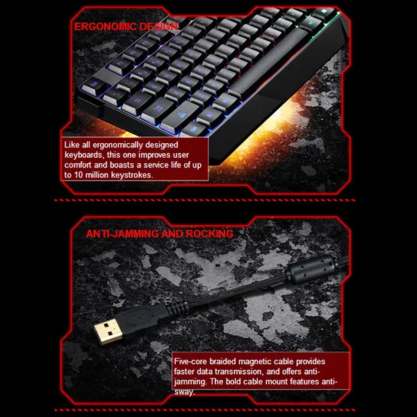 7-Цвет Фул Подсветка проводная клавиатура с USB игровая клавиатура для рабочего портативный компьютер AS99