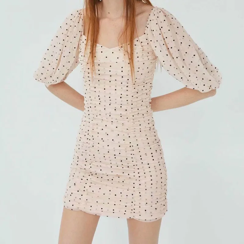 

Chic Polka Dot Mesh Dress for Girls Outfit Stylish Cute 2019 Women Square Collar Back Zipper Mini Sweet Dresses Casual Vestidos