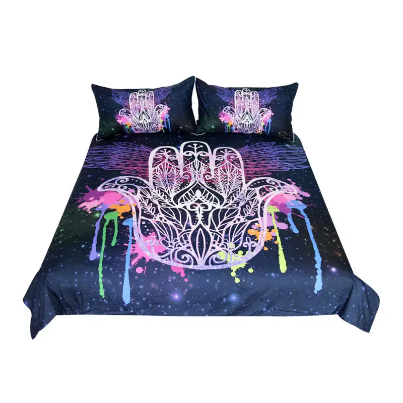 

Free shipping mandala dragonfly lotus hand bedding set 1pc duvet cover&2pcs pillow cases starry sky geometric home textile