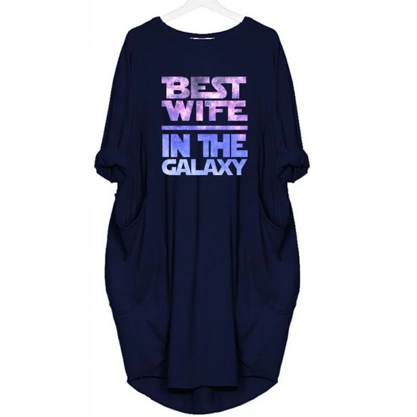 

Autumn Womens Dresses Pocket Loose Dress Ladies Round Neck Casual Long Girl's Tops Dress Female Fashion