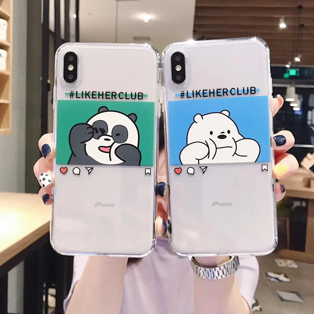 

Cute cartoon simple Funny face naked bear couple phone case for iphone Xs MAX XR X 6 6s 7 8 plus Fresh soft TPU back cover
