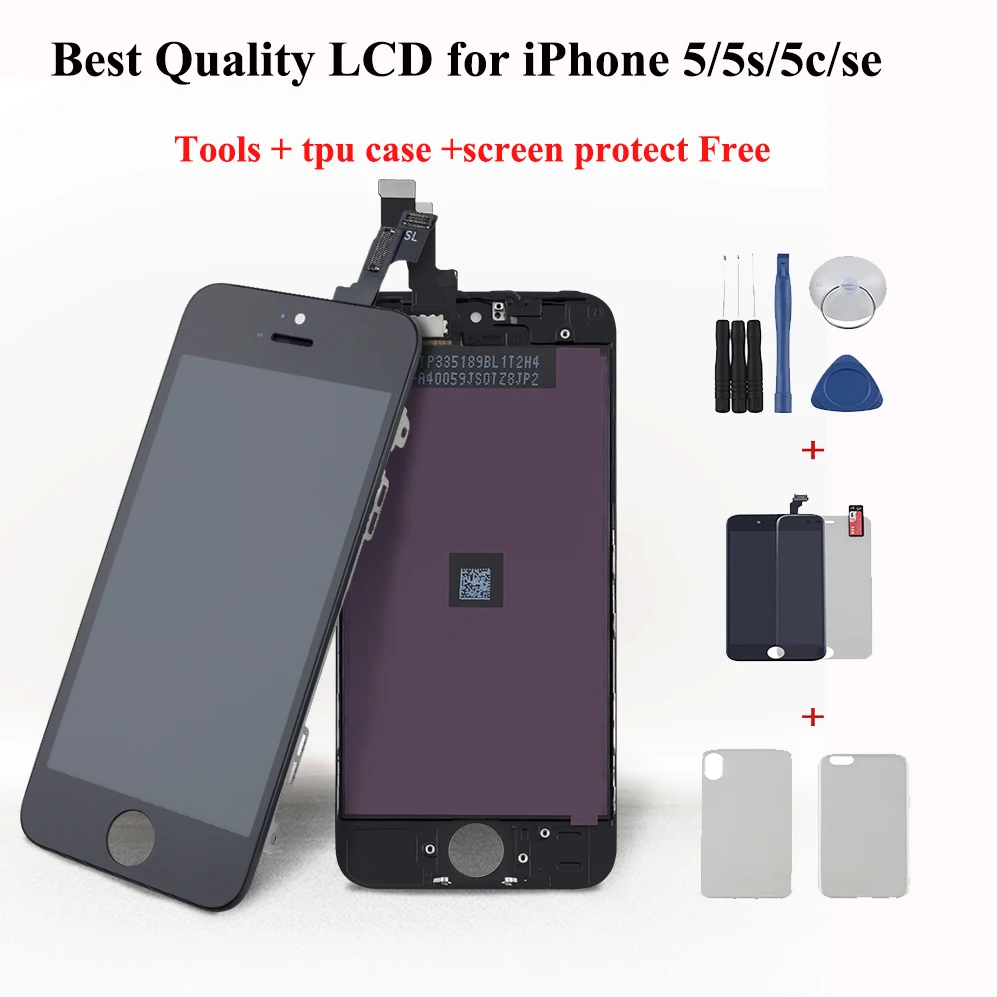 

LCD For iPhone 5 5S 5c Display touch Screen Replacement for iPhone 6 5 SE LCD pixel display Module+Tempered Glass+Tools+TPU Case