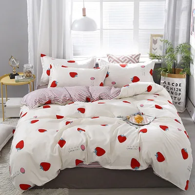thumbnail image 1 of Juego de ropa de cama Kawaii de 3/4 piezas, bonito juego de sábanas con funda de almohada para niña, juego de cama tamaño queen, king y twin, 1 of 5