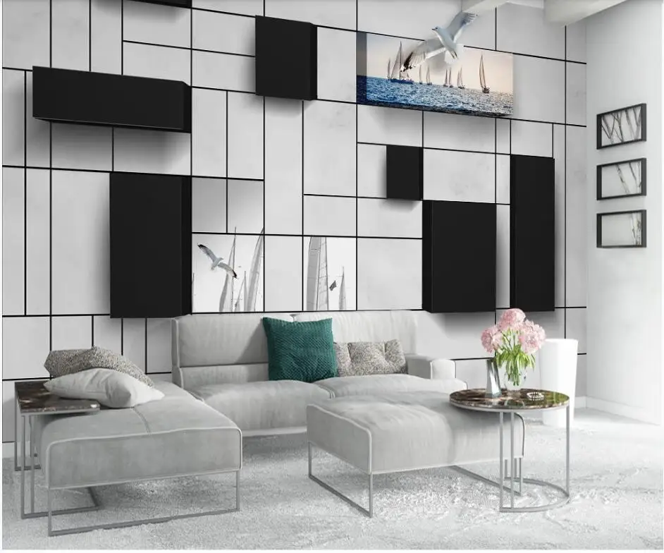 lCustom 3d modern wall brick sea sailing tv background wallpaper mural