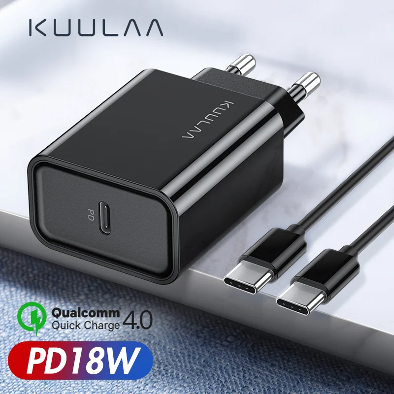 

KUULAA PD 18W Fast USB Charger Set Quick Charge 4.0 Fast Charging USB C Plug Phone Charger For iPad 2019 Samsung Xiaomi Huawei