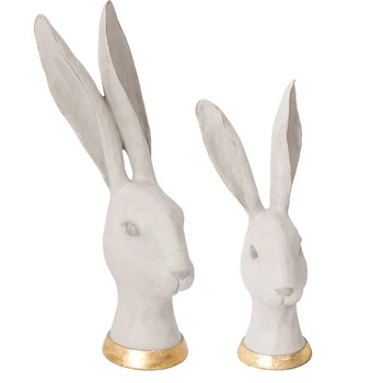 

American Retro Rabbit Sculpture Cute Rabbit Head Statue Resin Art&Craft Desktop Lucky Animals Figurines Home Decorate R2780