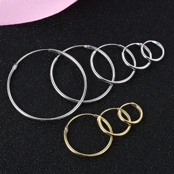 

Fashion 100% 925 Sterling Silver Men Women Hoop Earrings Round Circle Earrings For Women Korea Real Silver Jewelry New 2020