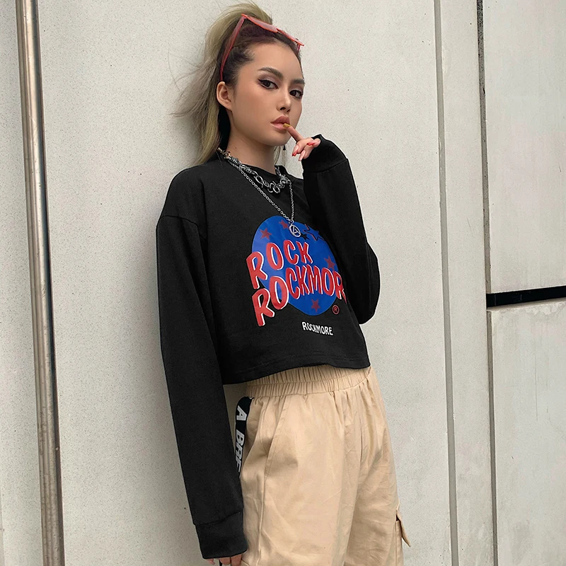 Rapwriter, круглый вырез, реглан, длинный рукав, свободный, Harajuku, с принтом, с буквами, земля, Толстовка для женщин, осень, зима, черный пуловер, топы