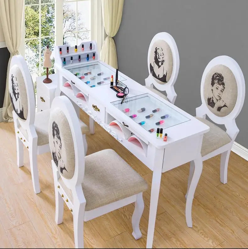 European style simple small nail table special price processing economical modern nail table double table and chair set