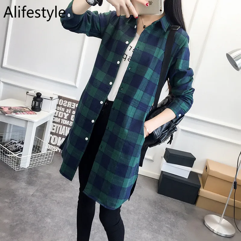 

2020 New Fall / Winter Simple Fashion Classic Blouse Loose Medium Length Shirt Women'S Check Slim Shirt Coat
