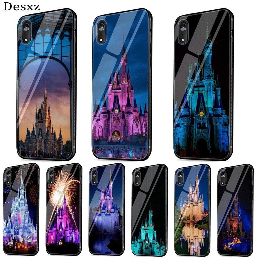 

mobile phone case glass for iPhone xr x xs max iPhone 7 8 6 6s Plus cover disney world, cinderella castle