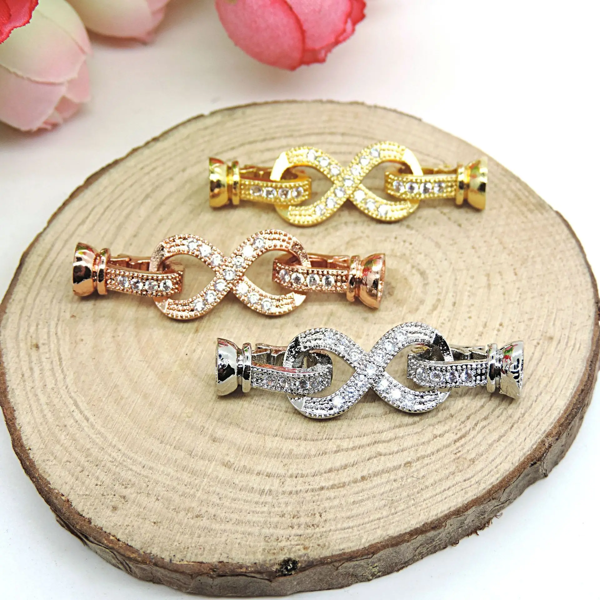 Charm 8 Shape Button Copper Micro Inlaid Zircon Bracelet Accessories Cz Accessories Cubic Zirconia Cz Bracelet DIY Accessories luxury zircon cactus pendant bracelets for women girl shiny colorful cz cubic plant charm punk chain bracelet bangle jewelry