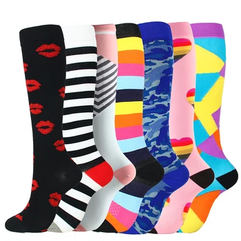 

7 Pairs/Lot Mixed Compression Stockings Fit for Running Unisex Nurses Flight Travel Leg Pressure Compress High Quality Socks