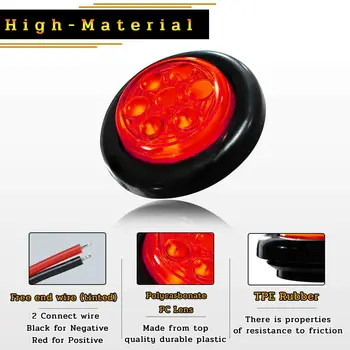 

24V Side Round Marker 2inch Red 7-LED Truck W/Rubber Grommet Camper Lamp
