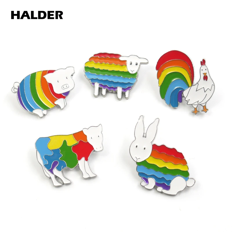 BR0023 HALDER модные броши с радужными животными овечкой курицей Кроликом свиньей