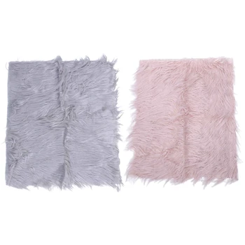 

2Pcs Baby Newborn Faux Fur Photography Photo Props Blanket Basket Stuffer Rug Beanbag Background Backdrop - Beige Brown & Light