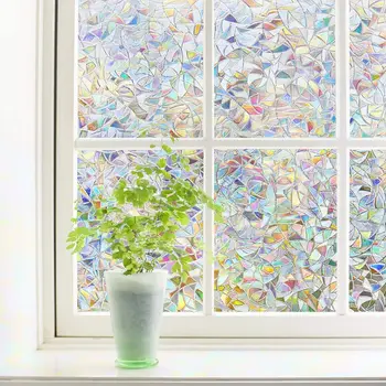 

3D Rainbow Window Film Non-Adhesive Static Cling Decorative Window Glass Cling Anti UV for Home Kitchen Rental Room and Office
