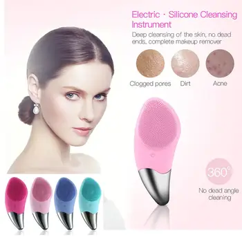 

Silicone Face Cleansing Brush Electric Face Cleanser Cleansing Skin Waterproof ultrasonic Deep Washing mini Massage Brush