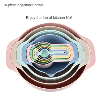 

Creative Rainbow Baking Tools Measuring Spoon Plastic Measuring Cup 10-piece Set Multifunctional Vegetable Basket Powder Sieve