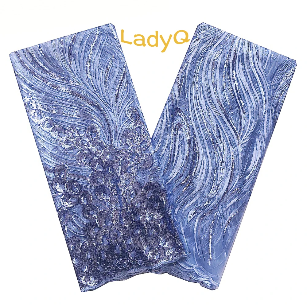 

Silver Glitter Nigeria Lace Cord Lace Fabric Embroidered Sequins 2020 Swiss Voile Net Powder Blue Lace Fabric for Wedding Dress