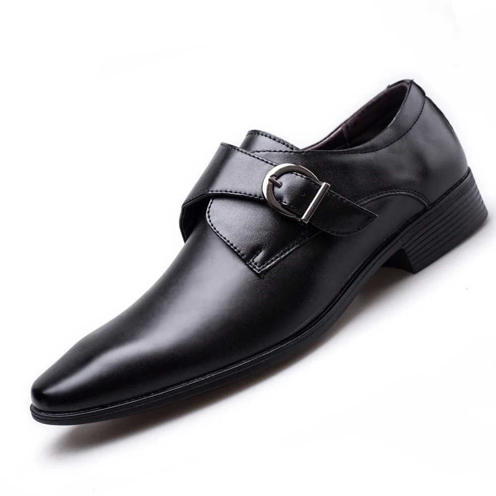 

39~48 Monk Strap Metallic Buckle Loafer Slip On Pointed Toe Mens Dress Shoes Leather Loafers Italian Men Formal Wedding Shoes
