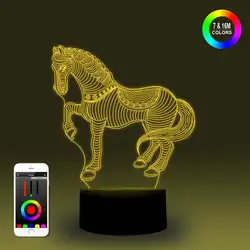 NiteApps 3D лошадь ночник настольная лампа Иллюзия украшение лампа подарок на день рождения приложение/сенсорное управление