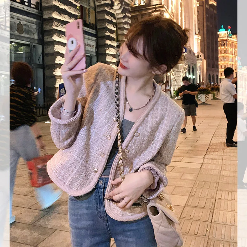 

Houndstooth small fragrance jacket 2020 autumn and winter short French retro net red long-sleeved tops fashion women