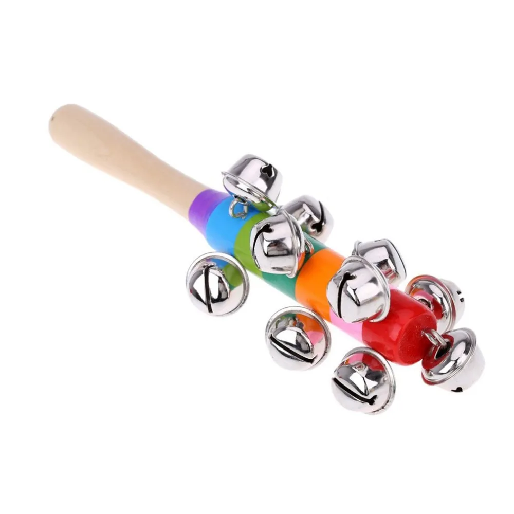 Ручной бубен палка с 10 металлическими Jingles мяч Радуга перкуссия музыкальная игрушка