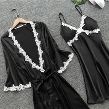 Женские пижамы размера плюс, летние пижамы из искусственного шелка, 5 шт., набор, вязанные крючком цветочные кружева, аппликация, отделка, одежда для сна, одноцветная ночная рубашка