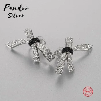 

PANDOO Fashion Charm Sterling Silver Original 1:1 Copy, Bow Element Temperament Elegant Wild Earrings Women Luxury Jewelry Gifts